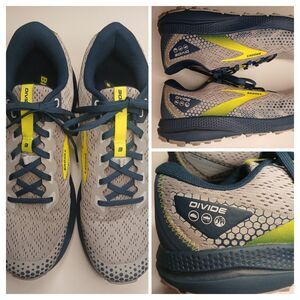 Brooks Mens Sz 9 Divide Running Shoes Gray Teal Yellow EUC $120